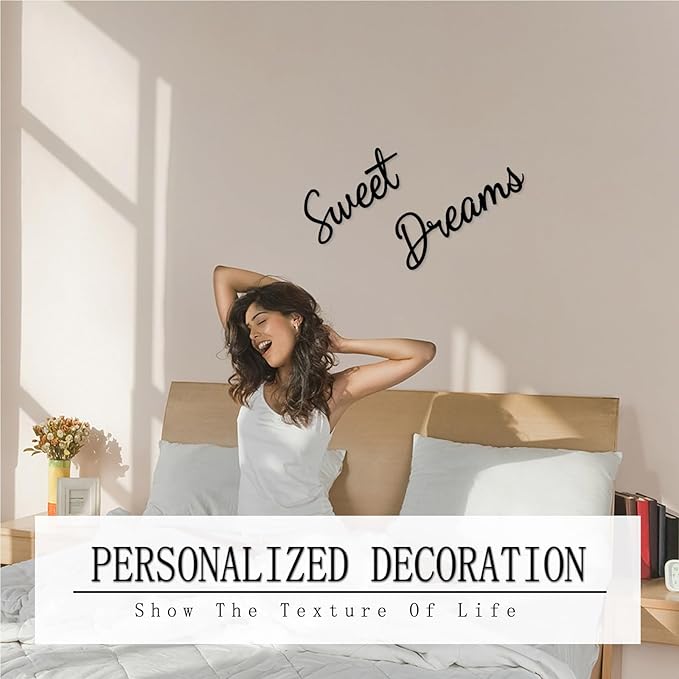 Sweet Dreams Wall Decor Above Bed Rustic Cute Metal Wall Art Sign for Family Bedroom Decor - Black