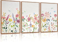 CHDITB Colorful Wildflower Framed Canvas Wall Art Print, Nature Butterfly Poster, Flower Wall Decor, Watercolor Floral Pictures, Botanical Art Prints For Girl Room Living Room Nursery Decor 16"x24"x3