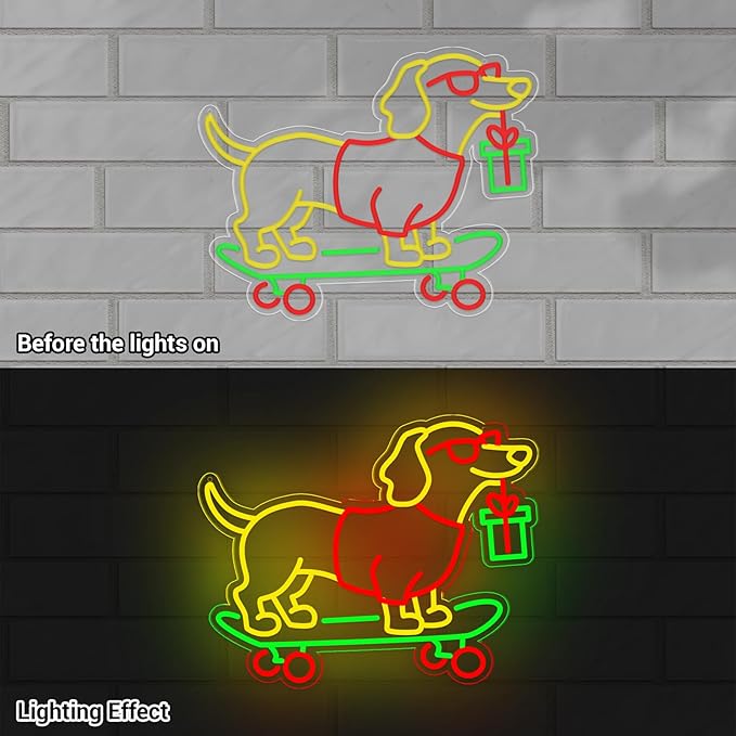 Christmas Led Sign, Gift for Dachshund Women, Dimmable Dog Lover Gift for Christmas Decorations USB Powered 16.6x13.4in