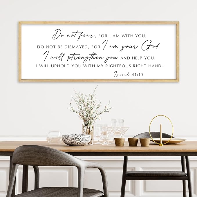 Do Not Fear for I Am With You Wall Decor Sign 32"×12" Bible Verse Scripture Isaiah 41:10 Signs Large Christian Religious Living Room Wall Hanging Art (Wood)