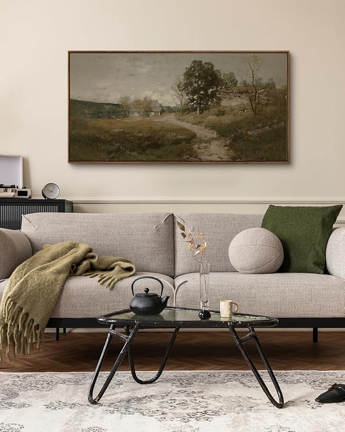 InSimSea Extra Large Framed Vintage Wall Art, Living Room Country Farmhouse Decor, Retro Road Landscape Paintings, Canvas Prints, Rustic Scenery Long Pictures for Bedroom Above of Bed,24x48inch