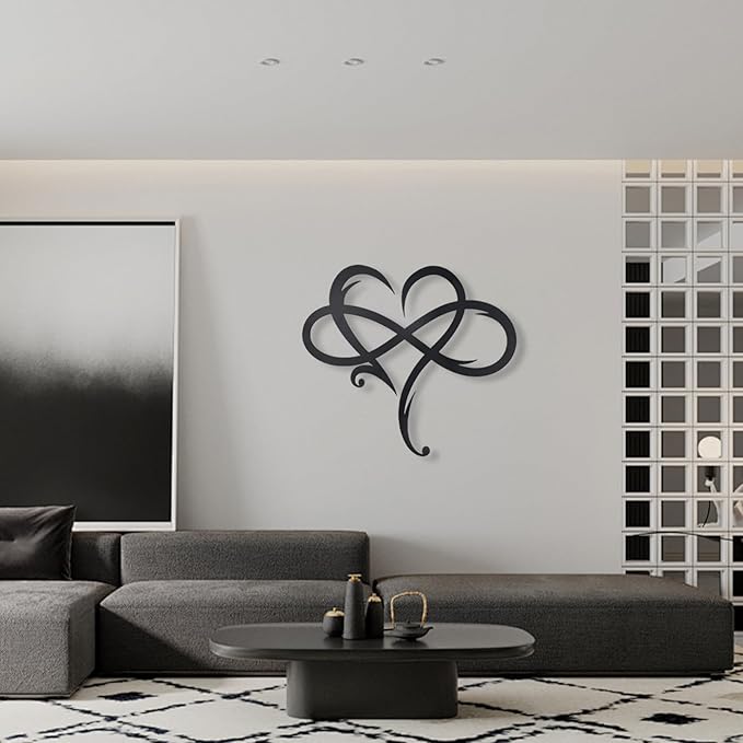OYEFLY Infinity Heart Metal Wall Decor,Infinity Heart Wall Decor for Room Living,Wedding Decor (Black, style1 23.6 x 20.6in)