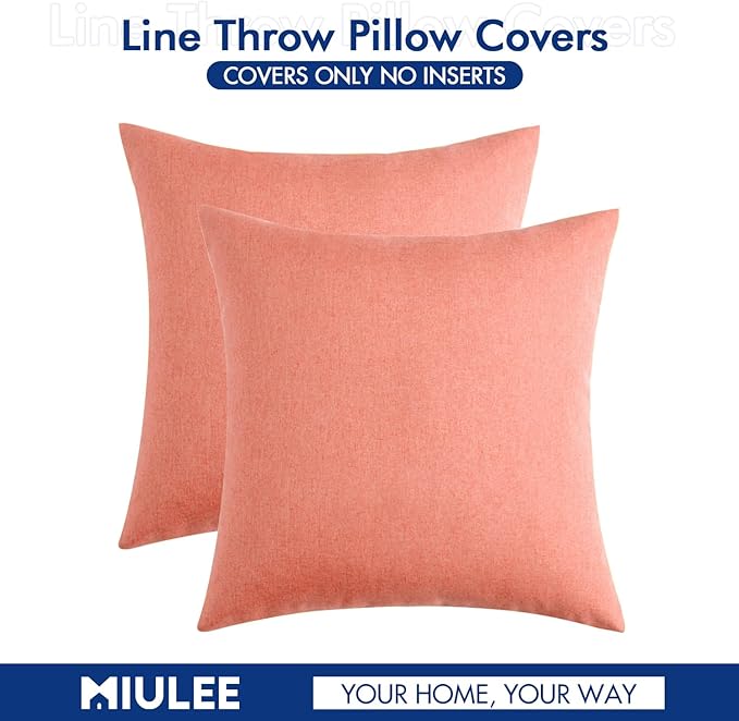 MIULEE Pack of 2 Decorative Outdoor Solid Waterproof Throw Pillow Covers Spring Valentine Faux Linen Garden Farmhouse Cushion Cases for Patio Tent Balcony Couch Sofa 18x18 Inch Blush Pink