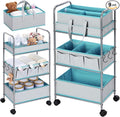 2in1 Colorful Baby Diaper Caddy Organizer Cart 3 Tier Large Capacity Metal Utility Bedside Rolling Cart with Divider for Newborn Nursery Essential Must Have Crib Bedroom Baby Shower (Blue)