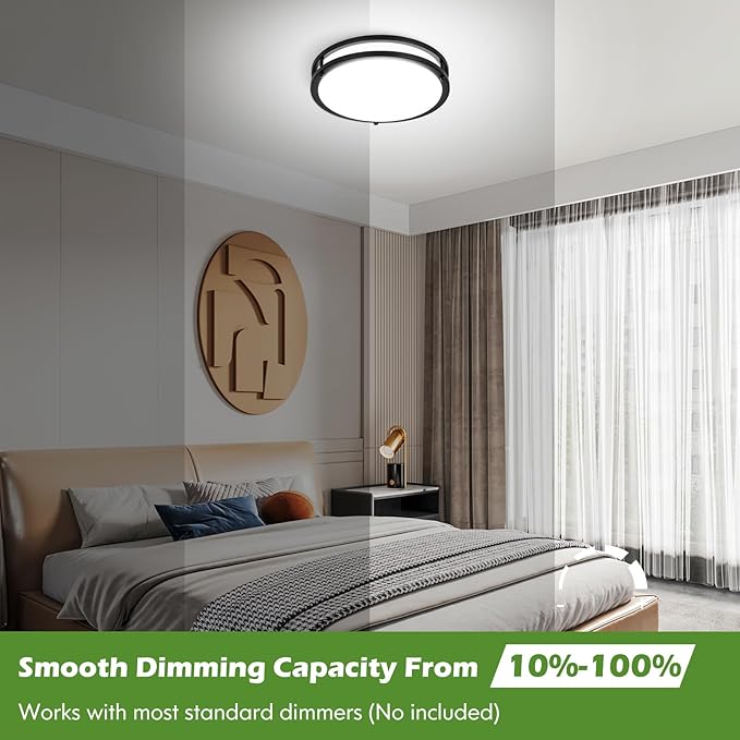 18inch LED Flush Mount Ceiling Light, 5600lm Bright Dimmable Black Ceiling Light Fixture, (2700K/3000K/3500K/4000K/5000K Adjustable) Adjusted, Modern Kitchen Lights for Living Room Bedroom, 1-Pack