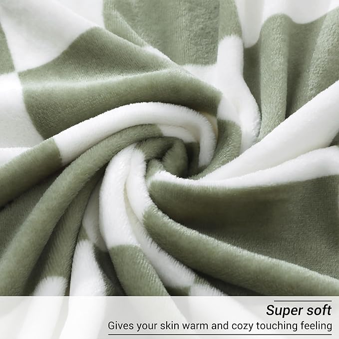 Viviland Checkered Throw Blanket, Sage Green Microfiber Soft Cozy Fluffy Warm Throw Blankets for Couch, Sofa, Chair, Bed, Camping, Picnic, Travel Lightweight Bed Blanket - 50x60 inches