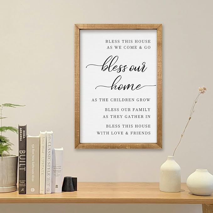 comurdyo Bless This Home Wall Decor 16"×11" Modern Rustic Farmhouse Inspirational Blessing Sweet Family Quote Scripture Sign For Living Room Bedroom House Wall Art Hanging (Wood)