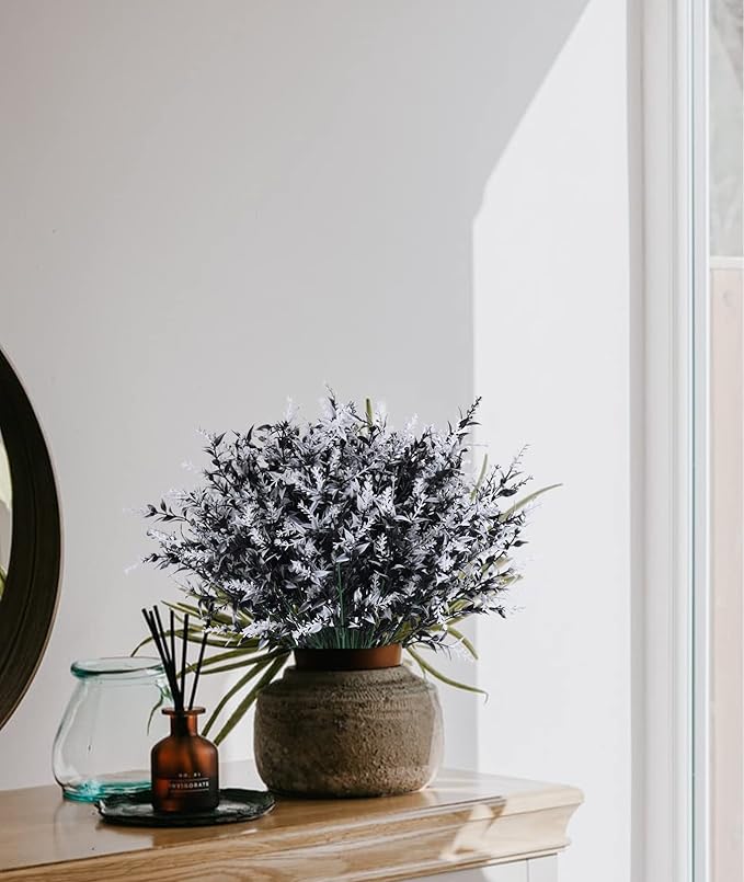 Artificial Plants Spring Black Artificial Outdoor Flowers UV Flowers Outdoor Artificial Greenery for flower arrangements Indoor Outside Hanging Plants Garden Porch Window Home Farmhouse Décor(B+W)