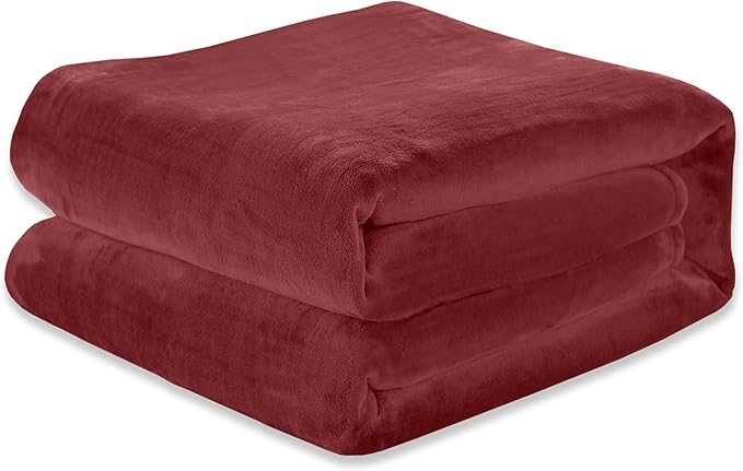 Elegant Comfort Luxury Velvety Softness Fuzzy Plush Micro-Velour Ultra-Soft Blanket, Full/Queen, Burgundy