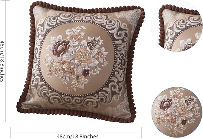 SZHELEJIAM Pillow Covers 18x18 inch,Set of 2 Pillow Cases,Jacquard Retro Embroidered Pillow Cover, Sofa Decorative Cushion Cover,for Bed Couch Sofa Living Room Soft Cushion Cases (Coffee)