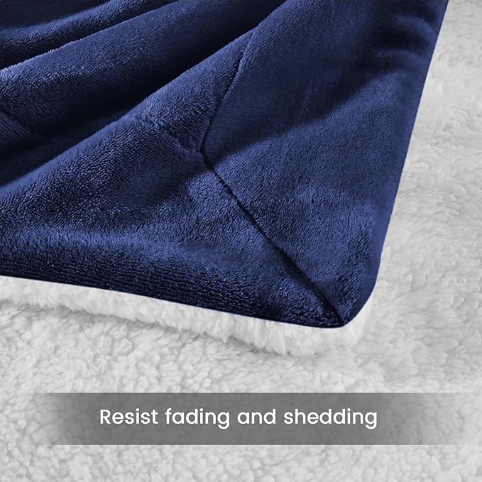 MOONLIGHT20015 Navy Sherpa Fleece Throw Blanket Twin Size for Bed - Wholesale Bulk Pack of 12 Sherpa Blankets - Soft Fluffy Throw Blankets for Hotels, Guest Bedroom, 60x80 Inches