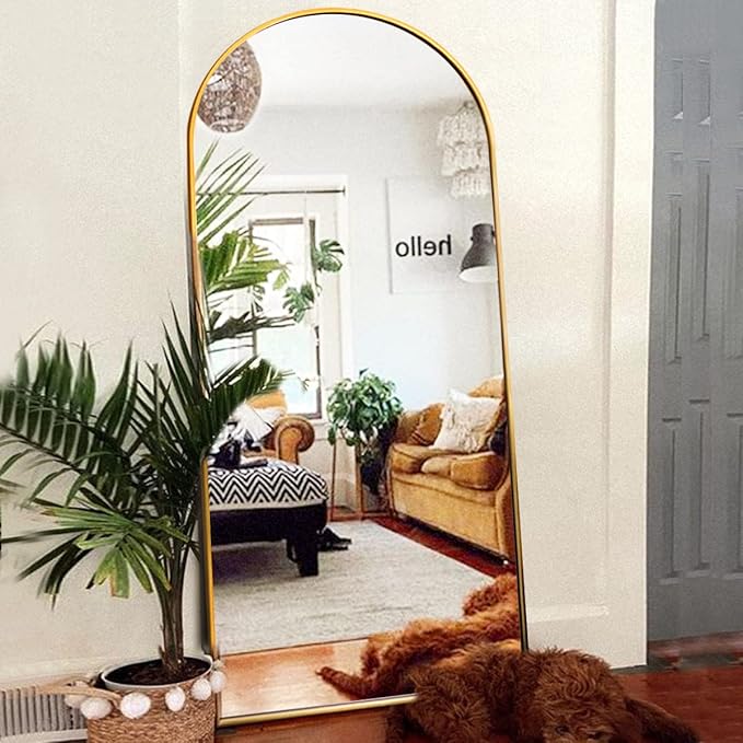 Arched Gold Mirror - 34"x76" Freestanding Floor Mirror, Wall Mounted for Bedroom