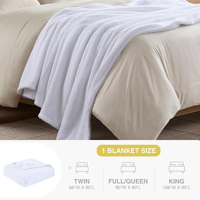 Madison Park Fuzzy Knit Blanket Dream Soft Blanket Cozy Breathable Cover Luxrurious Feathersoft Feel, All Seasons Lightweight Bedding for Summer Cover for Bed, Couch & Sofa, Twin, White