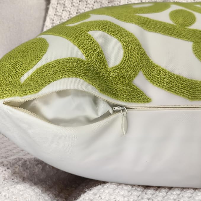 Alysheer Embroidered Decorative Throw Pillow Cover 20"x 20", Boho Mandala Modern Thick Embroidery Pattern, Cotton Canvas Avacado Green Cushion Case for Sofa Couch Bed Living Room (Chartreuse Green)