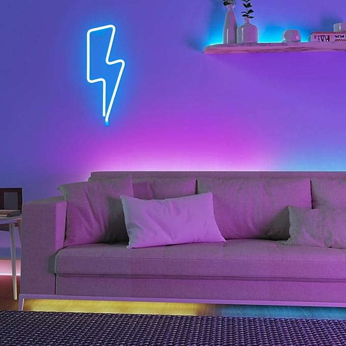 Neon Signs Lightning Bolt Neon Light Sign for Wall Decor, Battery or USB Powered Led Lightning Light Neon Sign for Bedroom Kids Room Birthday Party Wedding Home Decorations