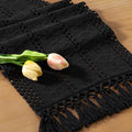 Socomi Boho Table Runner Easter Spring Farmhouse Rustic Dining Kitchen Centerpiece Decor Small Macrame Woven Cotton Linen Coffee Table Runner for Dresser Scarf Home Decor 12x36 inch Black