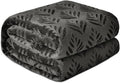 Exclusivo Mezcla King Size Fleece Blanket for Bed, Super Soft and Cozy Blankets All Season Use, Leaves Pattern, Plush Fuzzy Lightweight, Dark Grey, 90x104 Inch
