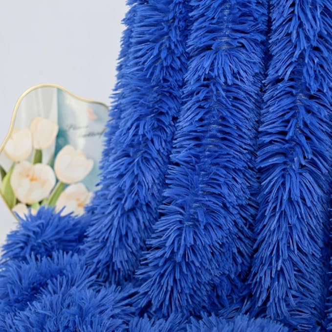 Plush Super Soft Blanket Bedding Sofa Cover Furry Fuzzy Fur Warm Throw Qulit Cozy Couch Blanket for Winter (51x63 Inches,Royal Blue)