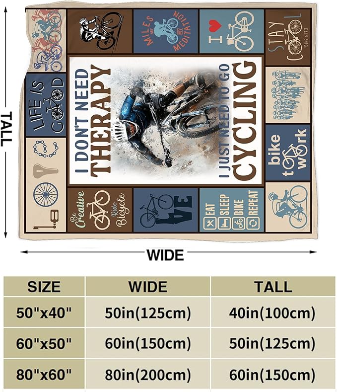 Bicycle Cycling Blanket Mountain Bike Throw Blanket Decor Stuff Cozy Flannel Fleece Soft Plush Fuzzy Warm Lightweight Bedding Gifts for Women Girls Kids 80"X60"