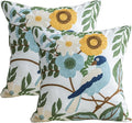YIcabinet Pack of 2 Throw Pillow Covers,Flower and Bird Pattern Embroidered Pillow Case Soft Decorative Pillowcases for Home Sofa Couch 18x18 Inch