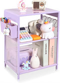 Purple Nightstand, End Table with Hooks and Holder, Kids Nightstand for Bedroom, Toddler Bedside Table, Small Desk for Girls, Coffee Table for Living Room, Dorm, Office (Purple)