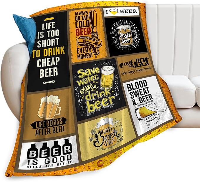 Beer Blanket Wheat Beer Throw Blankets Stuff Cozy Flannel Fleece Soft Plush Fuzzy Warm Lightweight Bedding Gifts for Women Girls Kids 60"X50"
