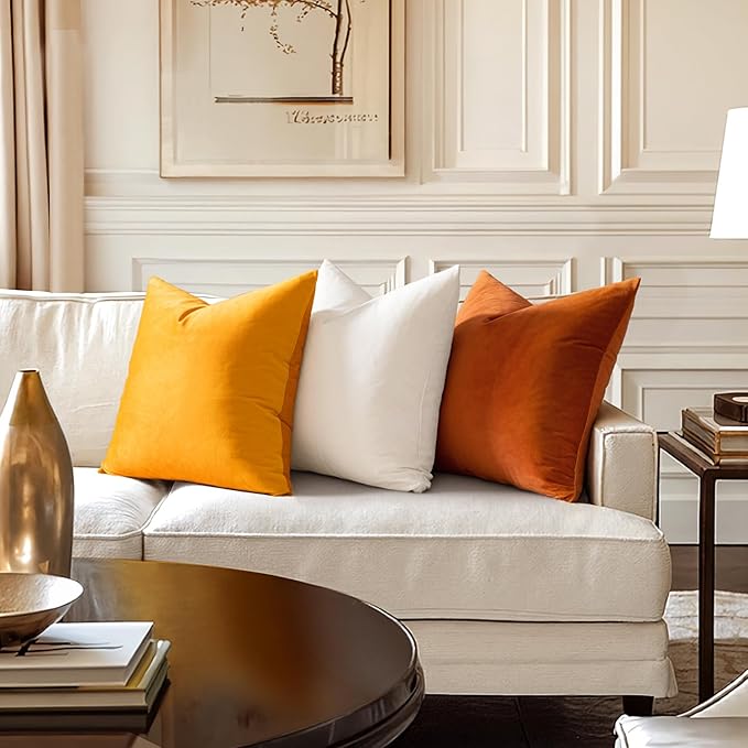 MIULEE Velvet Throw Pillow Covers 18x18 Inch, Pack of 2 - Lemon Yellow, Soft Solid Decorative Pillow Covers Cushion Cases Modern Luxury Home Decor for Spring Couch Sofa Bedroom Livingroom