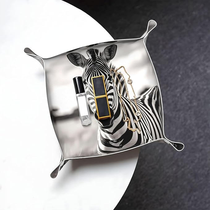 Leather Storage Tray for Bedside Table, Desk, Dressing Table, and More - Easy to Clean Medium Black and White Zebra Prints