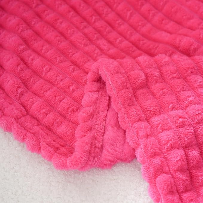 Puncuntex Flannel Fleece Throw Blanket Hot Pink 60"×80",Super Soft Plush Cozy Blanket with Square Grid Design Luxury for Couch Sofa Chair