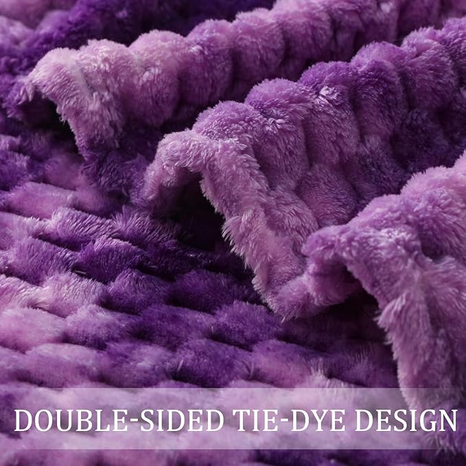 Exclusivo Mezcla Fleece King Blanket for Bed, Extra Large Fuzzy Tie-dye Purple Bed Blankets, Soft Cozy Plush Sofa Throws for All Seasons, 90x104 Inches
