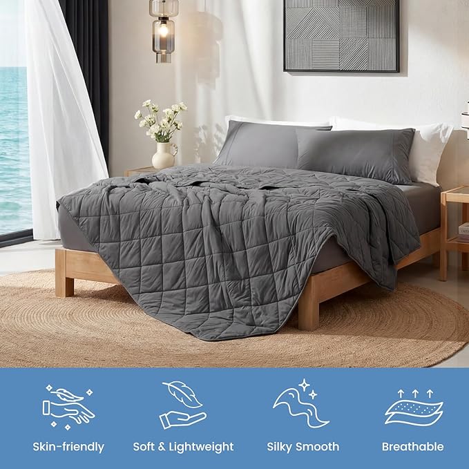 Cozy Bliss Cooling Blanket for Hot Sleepers King Size, Q-Max 0.45 Cooling Comfort, Cold Blankets for Night Sweats Sleeping, Ultra-Cool Lightweight Breathable Summer Blanket for Bed, Charcoal Grey