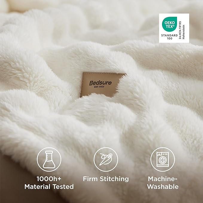 Bedsure 3D Fleece Bubble Blanket - GentleSoft White King Blanket for Bed Sofa Room Decor - Luxury Soft Cozy Gifts for Women, Lightweight, All Seasons, Off White, 108"×90"