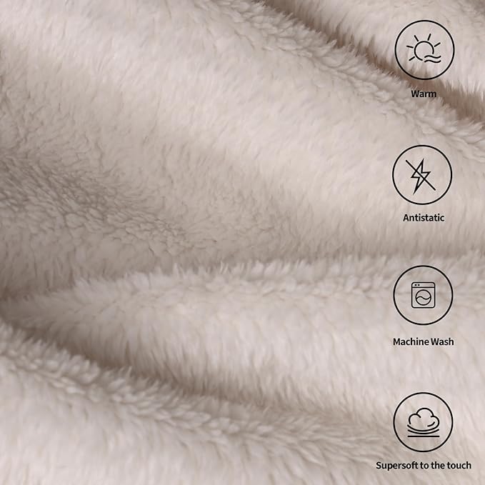 Plush Fleece Throw Blanket for Couch and Bed, Fluffy Fuzzy Cozy Lightweight Soft Blankets All Season Use (40x50 Inches,Beige)