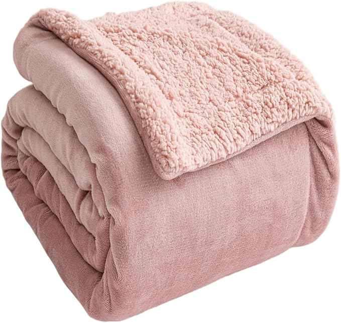 K.Garden Sherpa Throw Blanket for Couch Sofa, Super Soft Cozy Fuzzy Plush Blankets Fleece Thick Warm Blanket for Winter Reversible Thick Warm Blanket for Bed, Sofa, Pink Solid 60 * 80inch