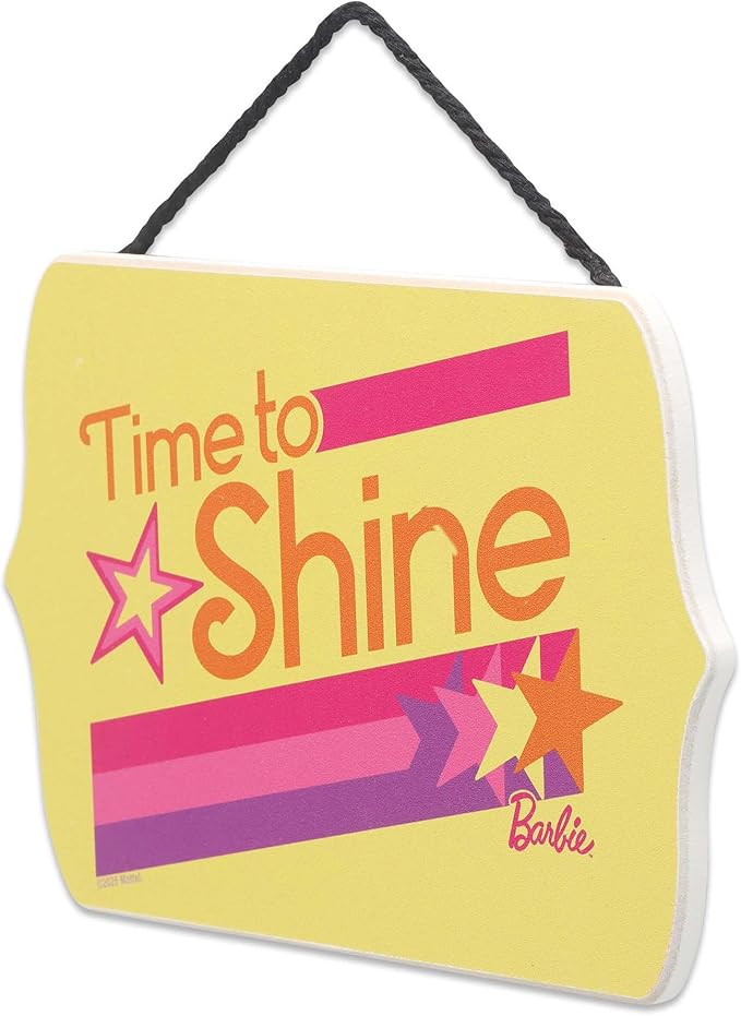 Mattel Barbie Time to Shine Hanging Wood Wall Decor - Fun Barbie Sign for Bedroom or Playroom