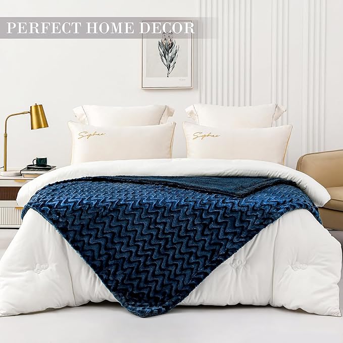 Whale Flotilla Faux Fur Sherpa Twin Size Blanket for Bed, Cozy Reversible Fuzzy Fluffy Plush Blankets for All Season, Warm and Soft, 60x80 Inch, Navy