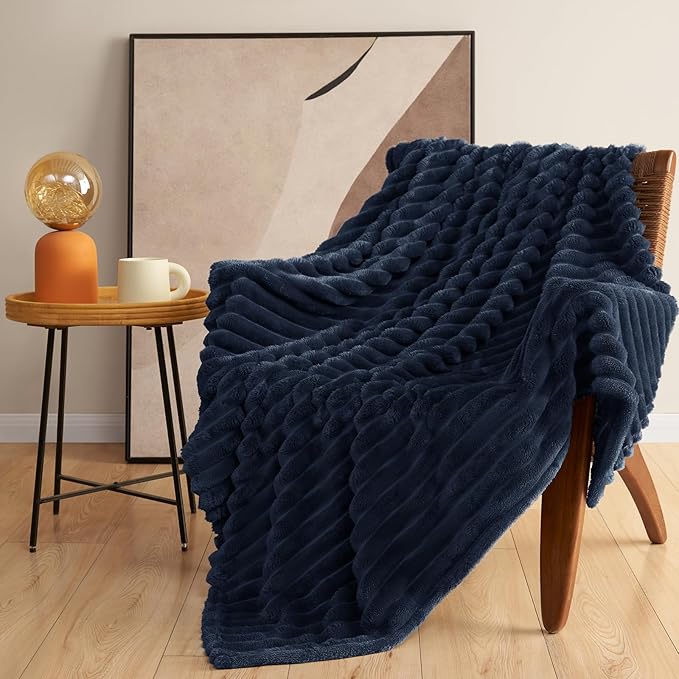 Soft Navy Blue Throw Blanket for Couch - 300GSM Cozy Fleece Blanket for Men, Cute Lightweight Blankets Birthday Gifts for Her Him, Valentines Spring Home Room Decor, Navy Blue, 50x60 Inches