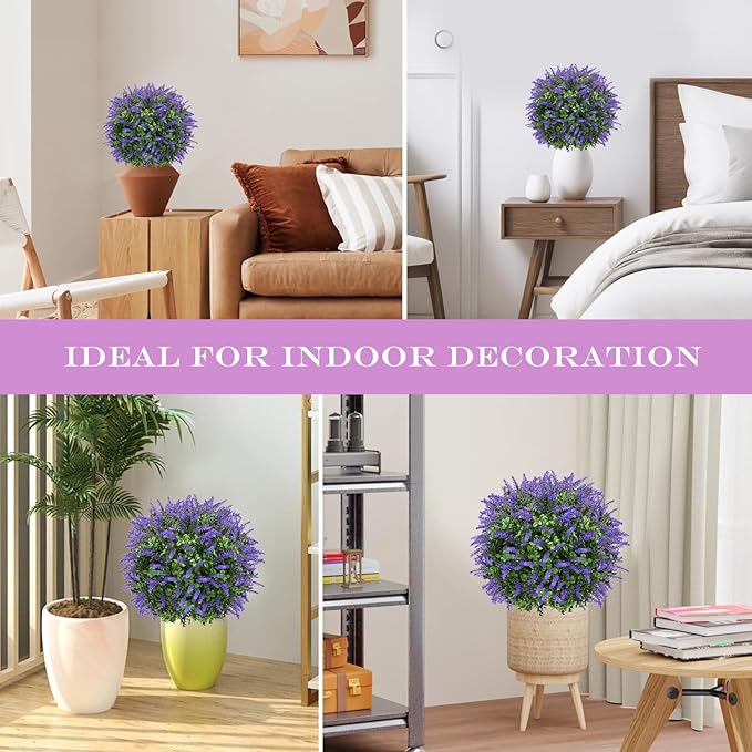 Artificial Topiary Bushes for Outdoors with Spike, Boxwood Ball Fake Shrubs UV Resistant Faux Plants for Indoor Outdoor Fall Thanksgiving Halloween Decor (Lavender Boxwood Purple-2 Packs)