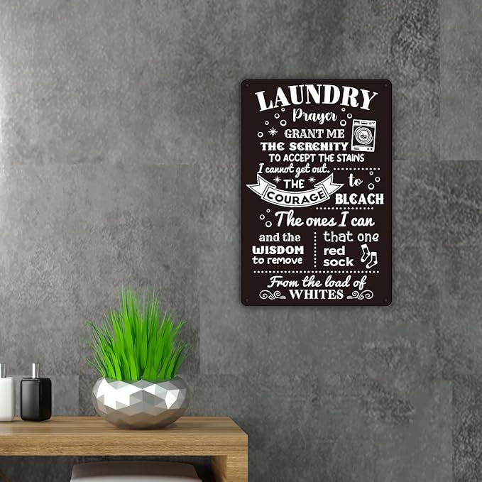 Funny Laundry Room Quote Metal Tin Sign Wall Decor, Laundry Prayer Grant Me the Serenity to Accept Laundry Room Sign for Home Decor Gifts
