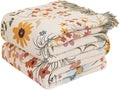 Boho Throw Blanket for Couch Sofa Chair Cotton Spring Breathable Blankets for Bedroom Living Room All Season Soft Lightweight Reversible Floral Embroidery Throws Home Decor 50"x60"