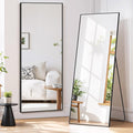 Full Length Mirror 58"x19" Full Body Mirror Rectangle Free Standing Wall Mounted Leaning Floor Mirrors with Stand Aluminum Alloy Frame for Bedroom Cloakroom, Black