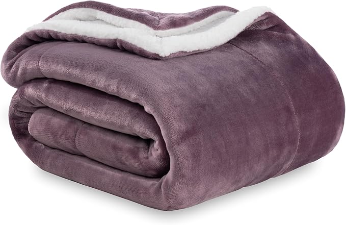 Berkshire Blanket-Sherpa Fleece Blanket, Warm and Soft Loftmink Reversible Blanket for Bed, Sofa and Travel, Plum Smoke, 90 in x 108 in