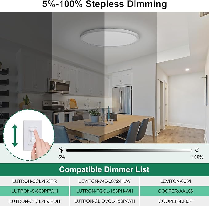 Brightever 15 Inch Large Flush Mount Ceiling Light Fixtures, 3800LM 300W Equivalent, 2700K-6500K Selectable, 0.67 Inch Extremely Thin 30W Modern Dimmable Flat LED Ceiling Lights for Bathroom, 2 Packs