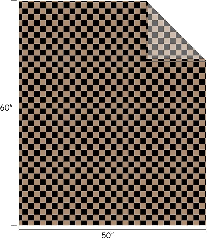FY FIBER HOUSE Checkered Throw Blanket Flannel Fleece Soft Cozy Checkerboard Grid Print Checker Blankets for Bed Couch Sofa, 50"x60", Black Brown