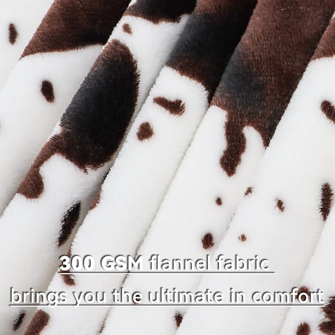 Cow Print Blanket for Bed & Couch, Soft Plush Fuzzy Fleece Throw Blanket for All Seasons, Cozy Warm Farmhouse Decor, Birthday Gifts for Teenage Girls Boys Women, Brown & White 50x60 Inch