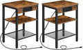 HOOBRO Side Tables Set of 2 with Charging Station and USB Port, Small End Tables for Small Space, 3-Tier Nightstands with Adjustable Shelf, for Living Room, Bedroom, Rustic Brown BF112BZP201