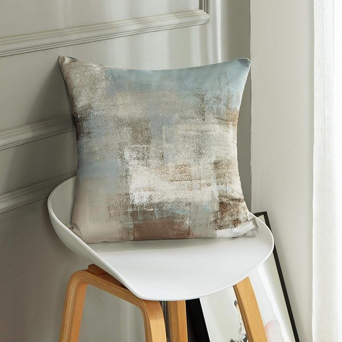 Britimes Throw Pillow Covers Modern Home Art Decor, 16 x 16 Inches Set of 2 Pillow Cases Decorative, Abstract Oil Painting Pillowcases for Bedroom, Living Room, Cushion Couch Sofa, Grey Beige