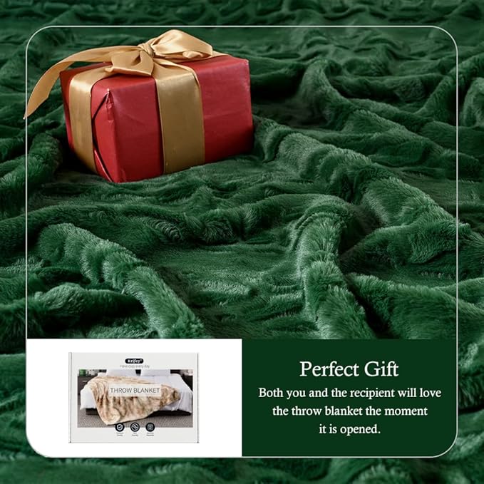 Krifey Faux Fur Throw Blanket, Super Soft Cozy Blanket, Luxury Fluffy Blanket Warm Bed Throw, Plush for Women, Dark Green, 50" x 60"