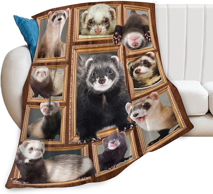 Cute Ferret Blanket for Girls Women Boys Men Adults Kids Soft Cozy Fleece Ferret Throw Blankets Gifts Warm Flannel Plush Stuff Lightweight Decorative Blanket for Couch Bed Sofa 50"X40"
