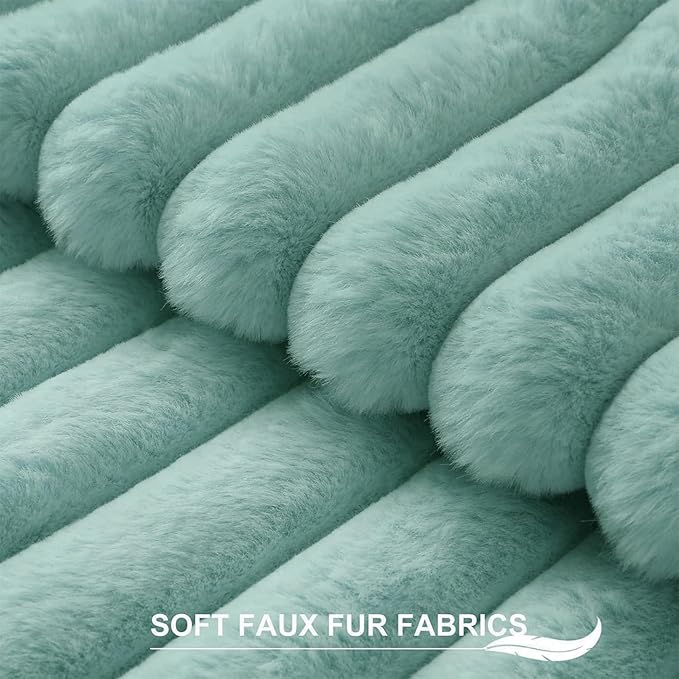 Pallene Faux Fur Plush Throw Pillow Covers 26x26 Set of 2, Luxury Soft Fluffy Striped Decorative Pillow Covers for Sofa, Couch, Living Room, Aqua